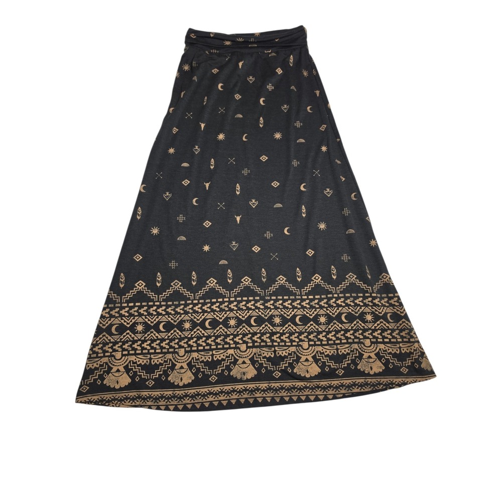 Mossimo Supply Co Womens Small Celestial Moon Star Boho Maxi Skirt Charcoal Tan